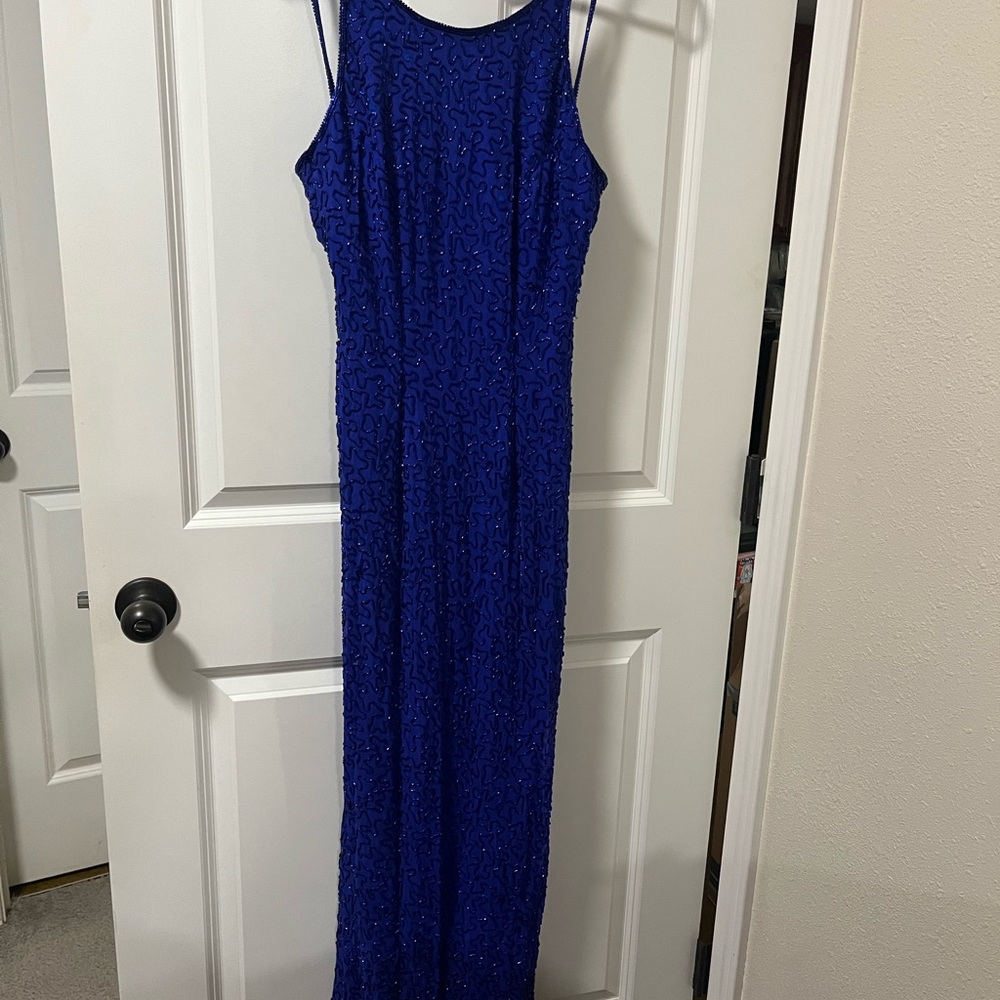 Blue Spaghetti Strap Sheath Maxi Dress for Prom